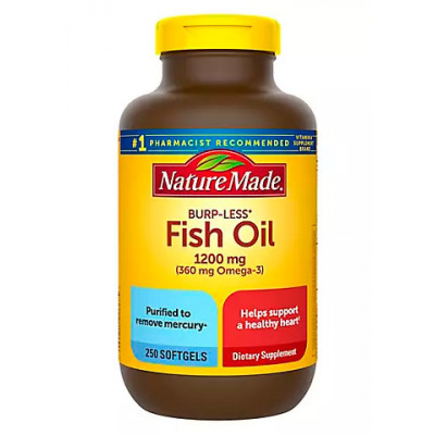 Nature Made 1,200mg Odorless Fish Oil Softgels with 360mg Omega-3, 250 ct